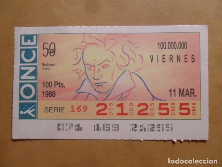 Cupones ONCE: CUPON O.N.C.E. - N&ordm; 21255 - 11 MARZO 1988 - MUSICO - BEETHOVEN