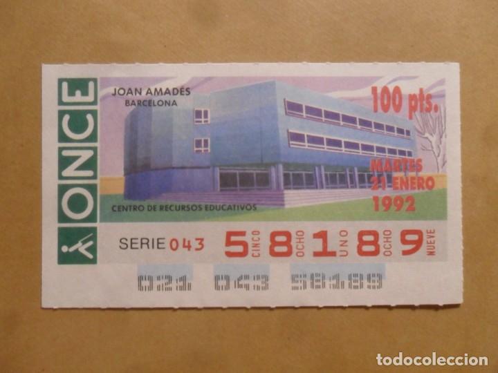 Cupones ONCE: CUPON O.N.C.E. - N&ordm; 58189 - MARTES 21 ENERO 1992 - JOAN AMADES - BARCELONA