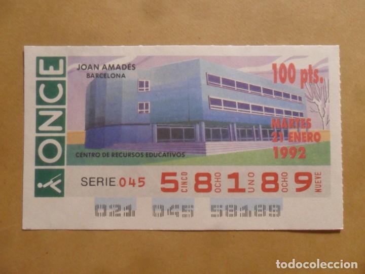 Cupones ONCE: CUPON O.N.C.E. - N&ordm; 58189 - MARTES 21 ENERO 1992 - JOAN AMADES - BARCELONA