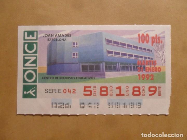 Cupones ONCE: CUPON O.N.C.E. - N&ordm; 58189 - MARTES 21 ENERO 1992 - JOAN AMADES - BARCELONA