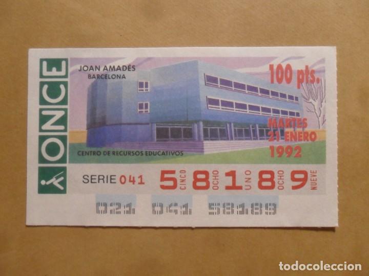 Cupones ONCE: CUPON O.N.C.E. - N&ordm; 58189 - MARTES 21 ENERO 1992 - JOAN AMADES - BARCELONA