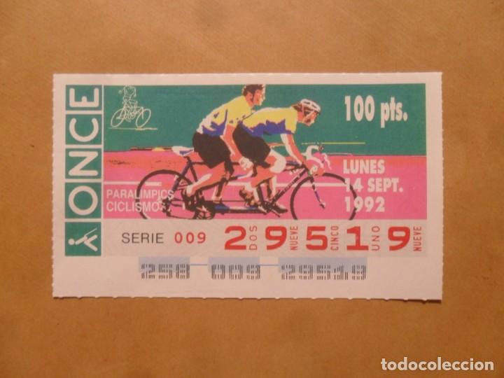 Cupones ONCE: CUPON O.N.C.E. - N&ordm; 29519 - LUNES 14 SEPTIEMBRE 1992 - PARALIMPICS - CICLISMO
