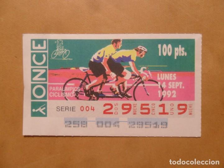 Cupones ONCE: CUPON O.N.C.E. - N&ordm; 29519 - LUNES 14 SEPTIEMBRE 1992 - PARALIMPICS - CICLISMO