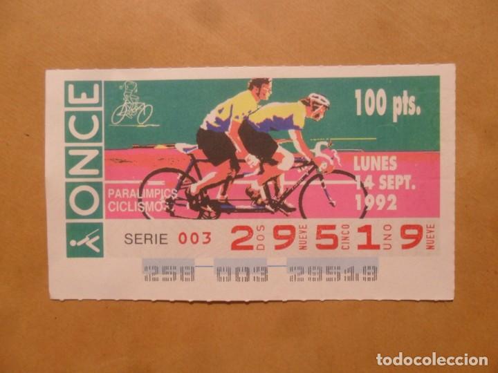 Cupones ONCE: CUPON O.N.C.E. - N&ordm; 29519 - LUNES 14 SEPTIEMBRE 1992 - PARALIMPICS - CICLISMO