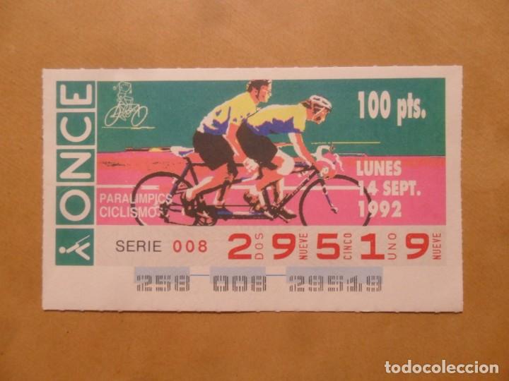 Cupones ONCE: CUPON O.N.C.E. - N&ordm; 29519 - LUNES 14 SEPTIEMBRE 1992 - PARALIMPICS - CICLISMO