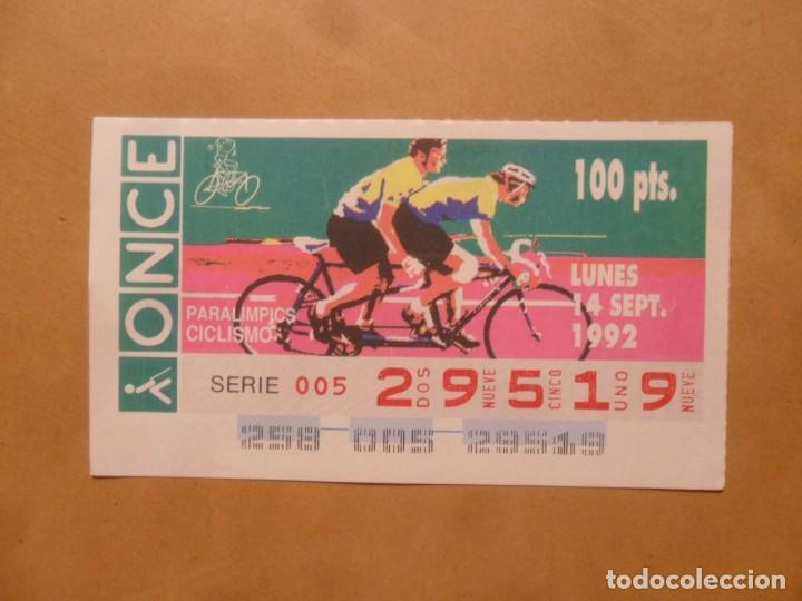 Cupones ONCE: CUPON O.N.C.E. - N&ordm; 29519 - LUNES 14 SEPTIEMBRE 1992 - PARALIMPICS - CICLISMO