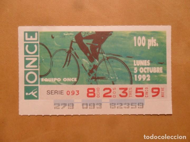 Cupones ONCE: CUPON O.N.C.E. - N&ordm; 82359 - LUNES 5 OCTUBRE 1992 - CICLISMO, EQUIPO ONCE -
