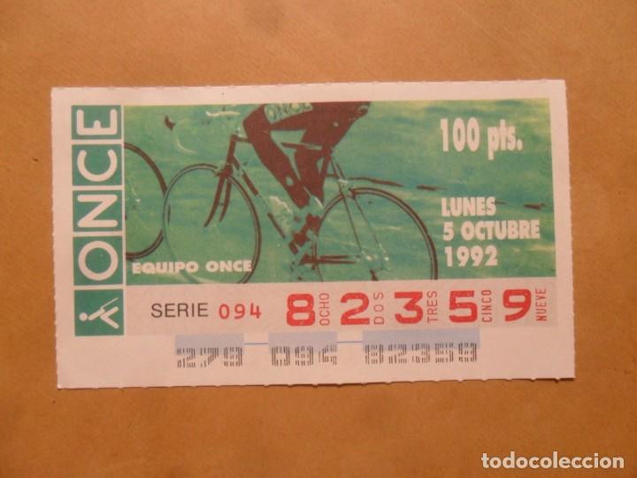Cupones ONCE: CUPON O.N.C.E. - N&ordm; 82359 - LUNES 5 OCTUBRE 1992 - CICLISMO, EQUIPO ONCE -