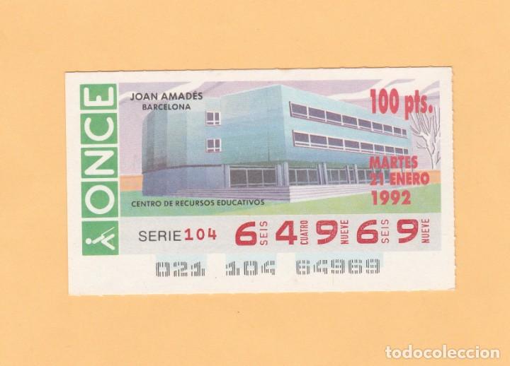Cupones ONCE: CUPON DE LA ONCE 21 ENERO 1992 JOAN AMADES BARCELONA