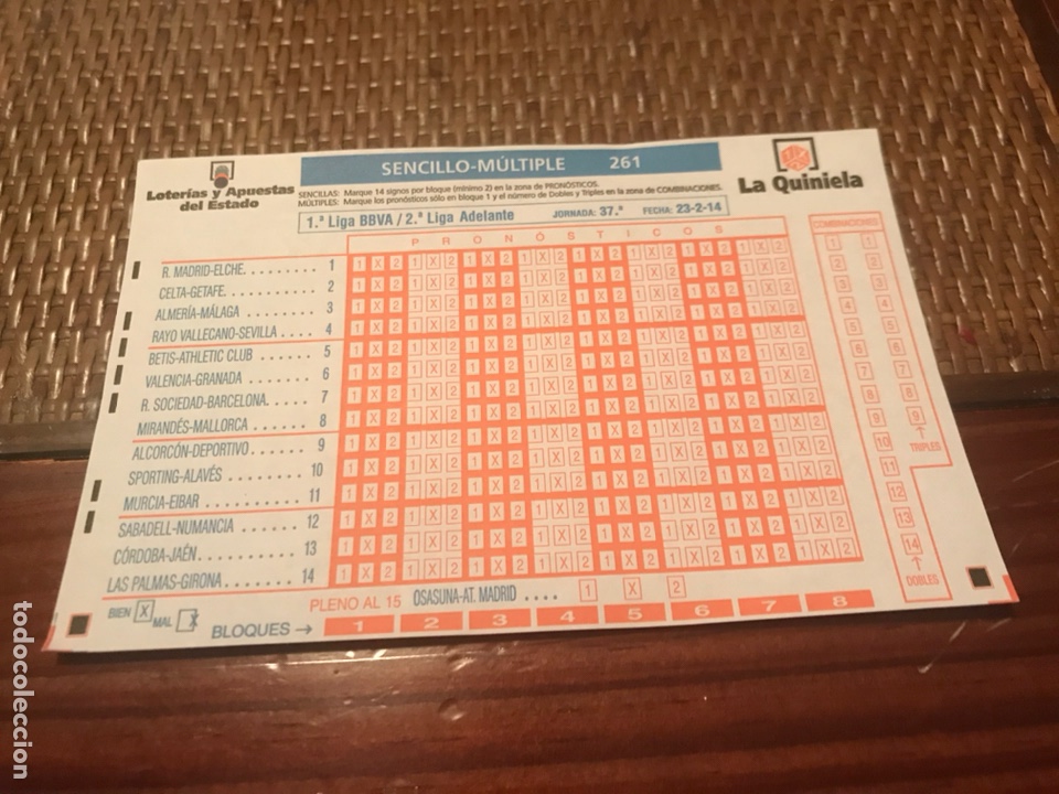 Cupones ONCE: Quiniela de 2014 jornada 37