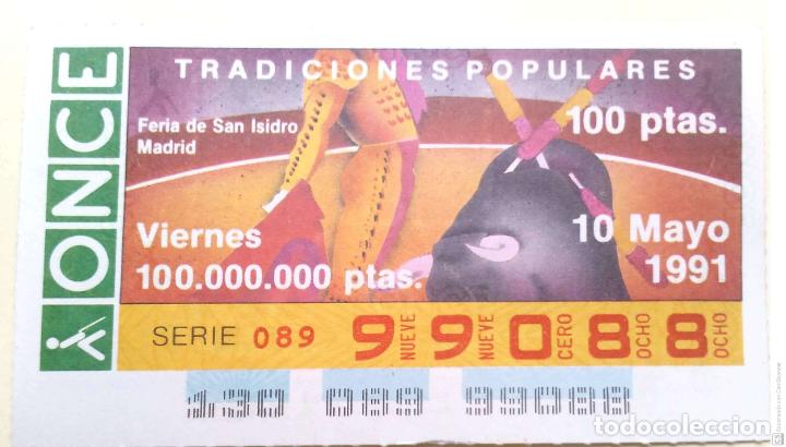 Cupones ONCE: Espa&ntilde;a. ONCE. 1991. Tradiciones Populares: Feria de San Isidro. Madrid. Fecha: 10 May.