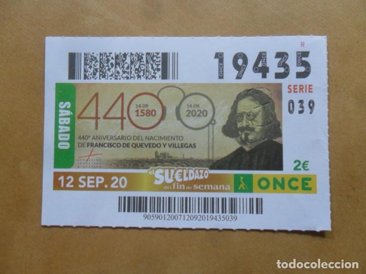 Cupones ONCE: CUPON O.N.C.E. - N&ordm; 19435 - 12 SEPTIEMBRE 2020 - FRANCISCO DE QUEVEDO -