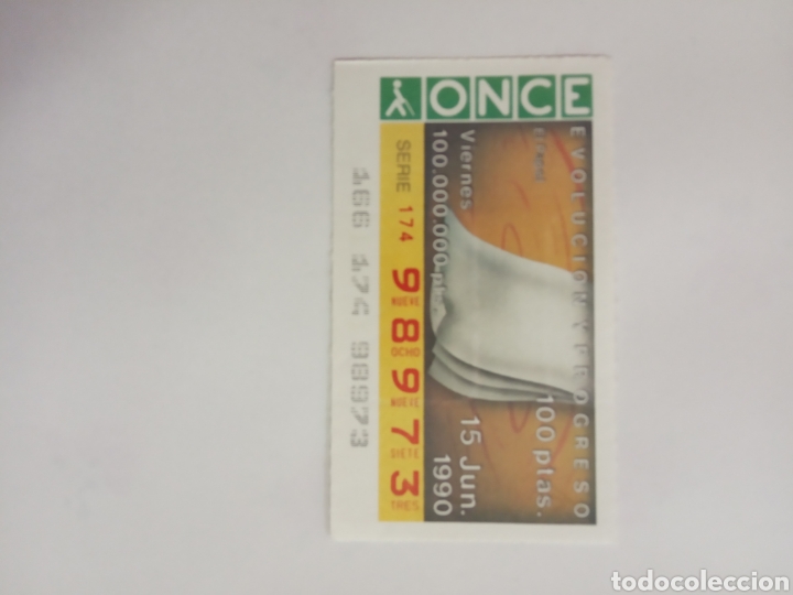 Cupones ONCE: CUP&Oacute;N ONCE DEL 15 DE JUNIO DE 1990 EVOLUCI&Oacute;N Y PROGRESO EL PAPEL - Foto 1