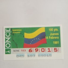 Cupones ONCE: CUPÓN ONCE 14 DE FEBRERO DE 1991 BANDERAS VENEZUELA