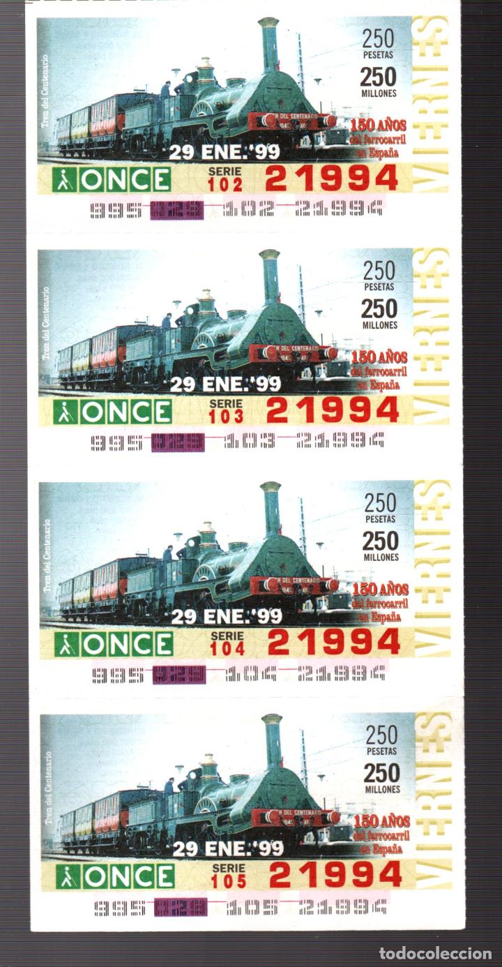 Cupones ONCE: 4 CUPONES DE LA ONCE - 29 DE ENERO DE 1999 - 150 A&Ntilde;OS DEL FERROCARRIL EN ESPA&Ntilde;A -