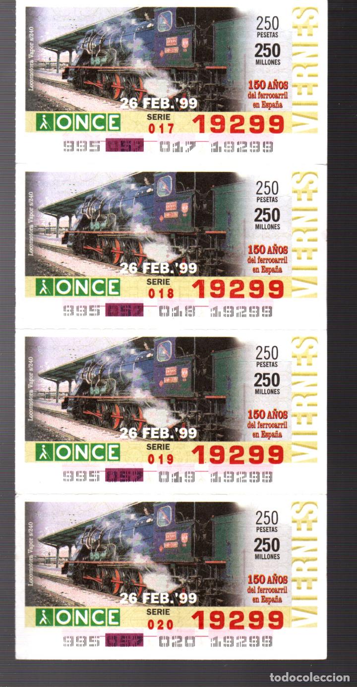 Cupones ONCE: 4 CUPONES DE LA ONCE - 26 DE FEBRERO DE 1999 - 150 A&Ntilde;OS DEL FERROCARRIL EN ESPA&Ntilde;A -