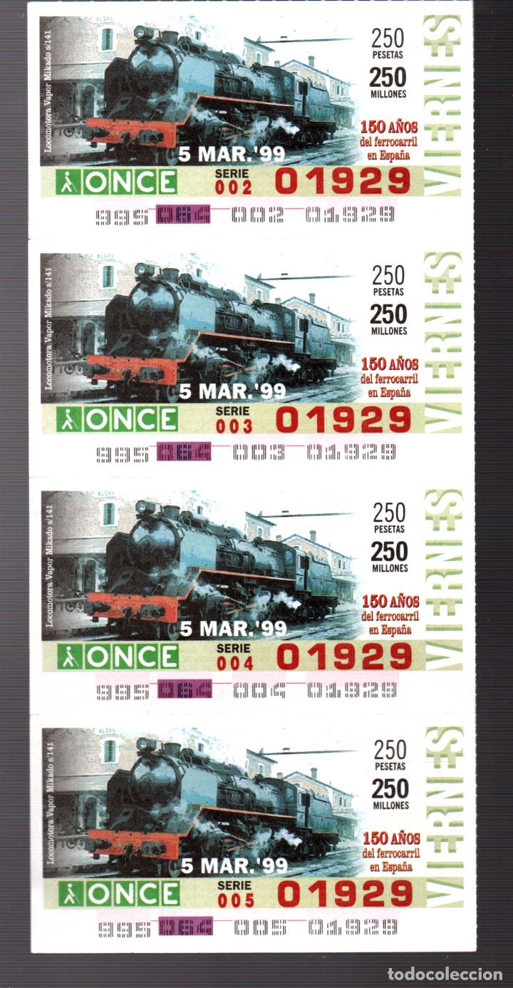 Cupones ONCE: 4 CUPONES DE LA ONCE - 5 DE MARZO DE 1999 - 150 A&Ntilde;OS DEL FERROCARRIL EN ESPA&Ntilde;A -