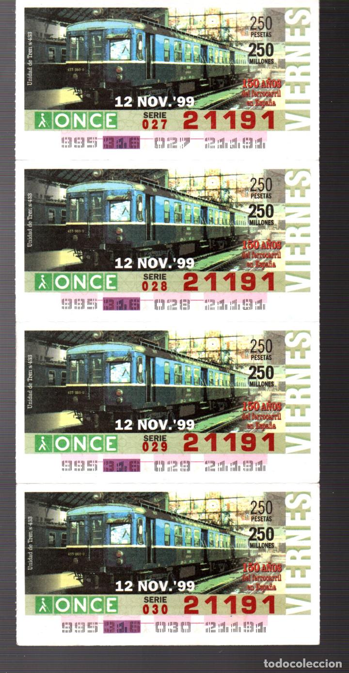 Cupones ONCE: 4 CUPONES DE LA ONCE - 12 DE NOVIEMBRE DE 1999 - 150 A&Ntilde;OS DEL FERROCARRIL EN ESPA&Ntilde;A -