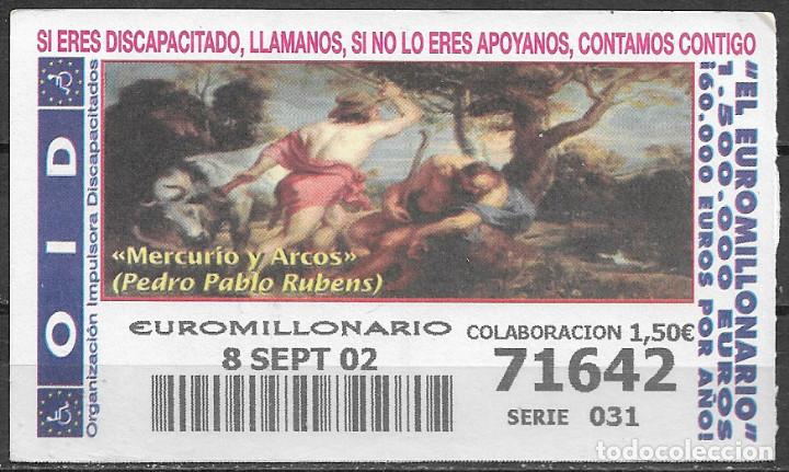 Cupones ONCE: OID,MERCURIO Y ARCOS,RUBENS,08/09/2002. - Foto 1