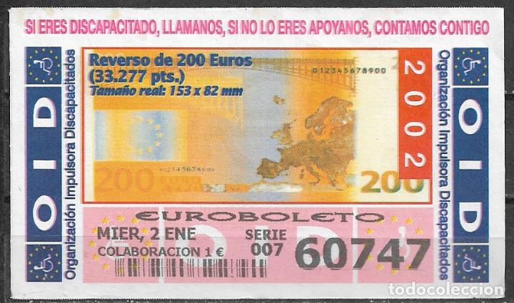 Cupones ONCE: OID,REVERSO DE 200 EUROS,02/01/2002. - Foto 1