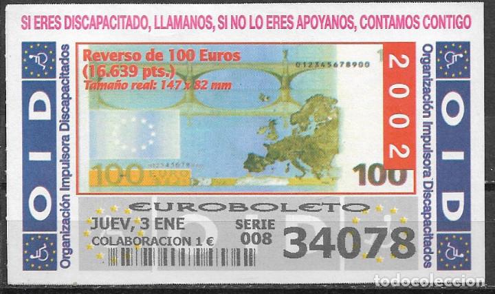 Cupones ONCE: OID,REVERSO DE 100 EUROS,03/01/2002. - Foto 1