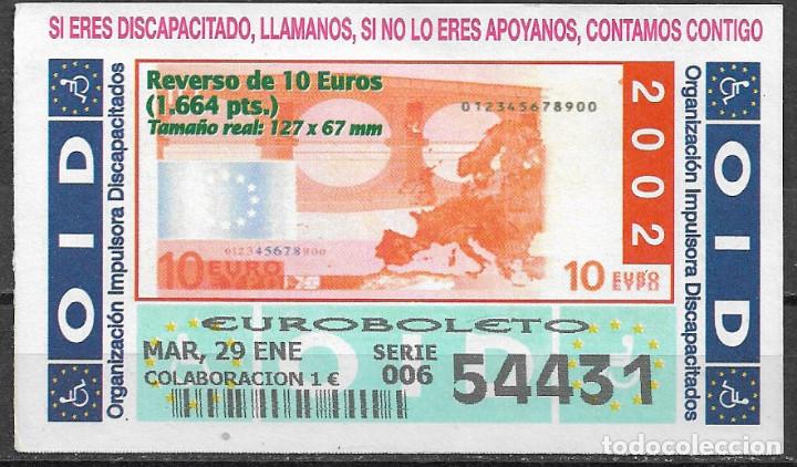 Cupones ONCE: OID,REVERSO DE 10 EUROS,29/01/2002. - Foto 1