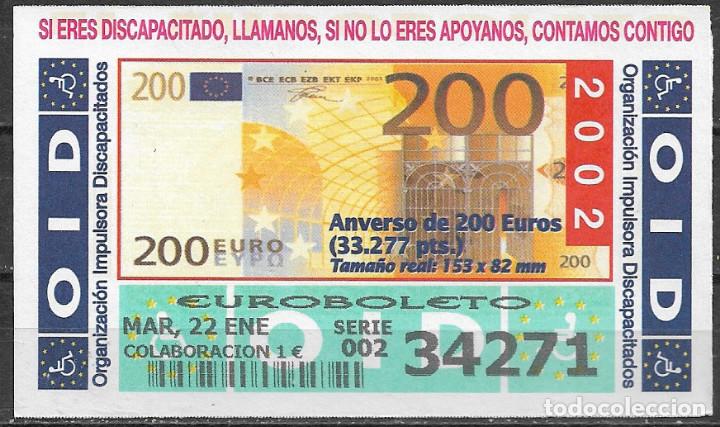 Cupones ONCE: OID,ANVERSO DE 200 EUROS,22/01/2002. - Foto 1
