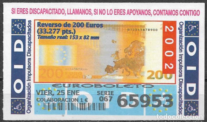 Cupones ONCE: OID,REVERSO DE 200 EUROS,25/01/2002. - Foto 1