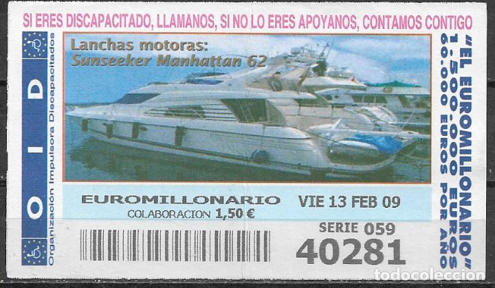 Cupones ONCE: OID,LANCHAS MOTORAS,13/02/2009. - Foto 1