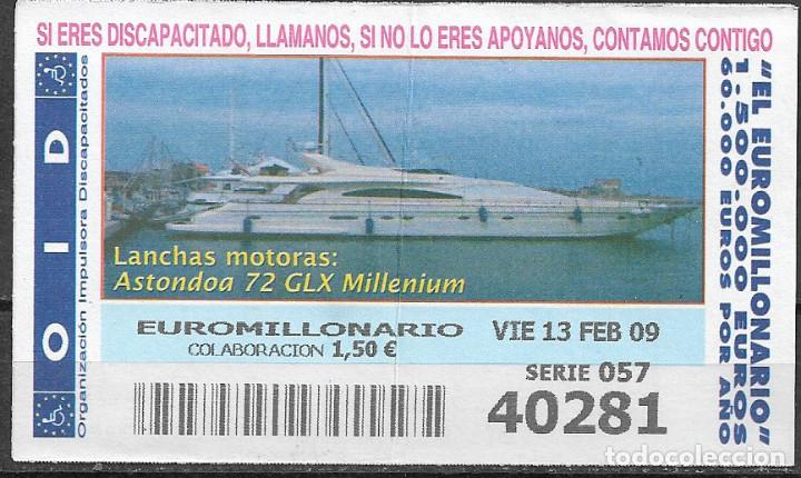 Cupones ONCE: OID,LANCHAS MOTORAS,13/02/2009. - Foto 1
