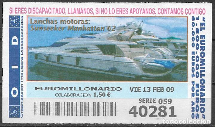 Cupones ONCE: OID,LANCHAS MOTORAS,13/02/2009. - Foto 1