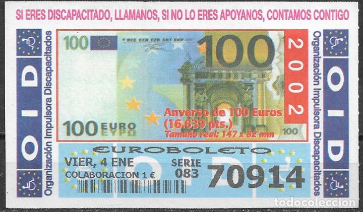 Cupones ONCE: OID,ANVERSO DE 100 EUROS,04/01/2002. - Foto 1
