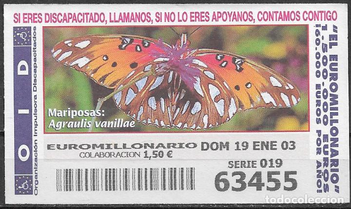 Cupones ONCE: OID,MARIPOSAS,19/01/2003. - Foto 1
