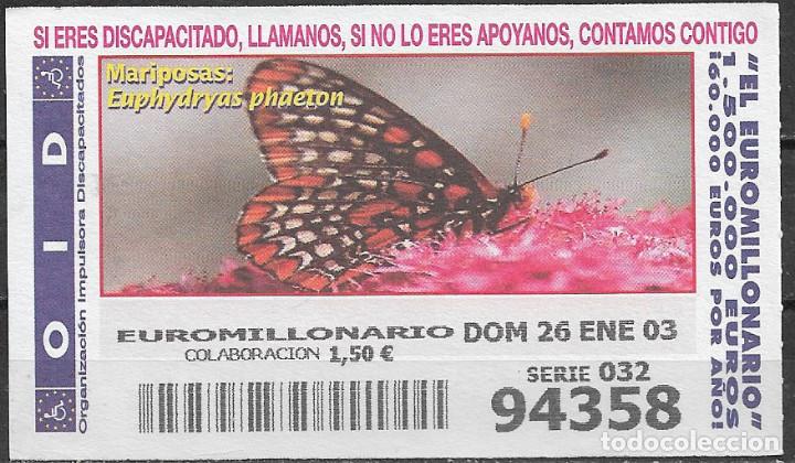 Cupones ONCE: OID,MARIPOSAS,26/01/2003. - Foto 1