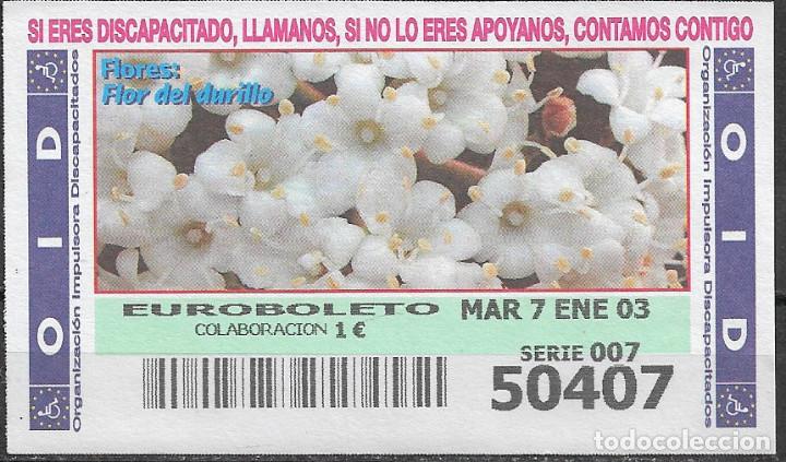 Cupones ONCE: OID,FLORES,FLOR DEL DURILLO,07/01/2003. - Foto 1