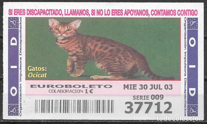 Cupones ONCE: OID,GATOS,OCICAT,30/07/2003. - Foto 1