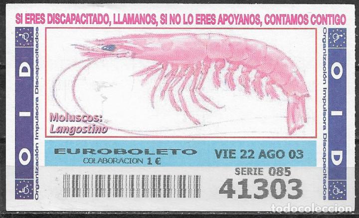 Cupones ONCE: OID,MOLUSCOS,LANGOSTINO,22/08/2003. - Foto 1