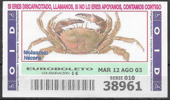 Cupones ONCE: OID,MOLUSCOS,NECORA,12/08/2003. - Foto 1