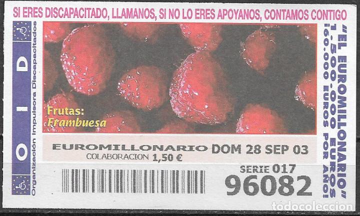 Cupones ONCE: OID,FRUTAS,FRAMBUESA,28/09/2003. - Foto 1