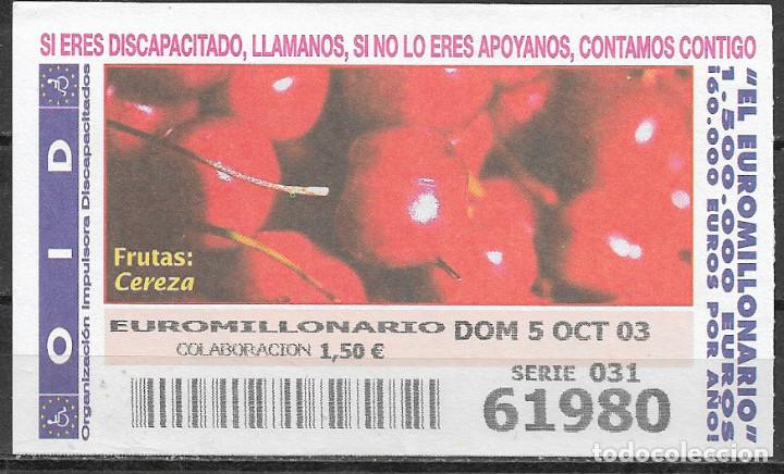 Cupones ONCE: OID,FRUTAS,CEREZA,05/10/2003. - Foto 1
