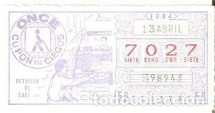 Bilhetes ONCE: Cup&oacute;n Once de 13-4-84. Petici&oacute;n de Taxi. 8-840413