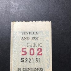 Cupones ONCE: LOTERIA CUPON ONCE 1957 SEVILLA 1 JULIO. Lote 242374720