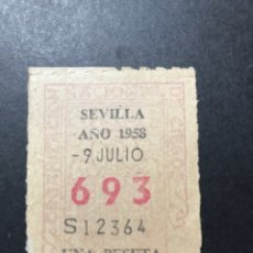 Cupones ONCE: LOTERIA CUPON ONCE 1958 SEVILLA 9 JULIO. Lote 242376615