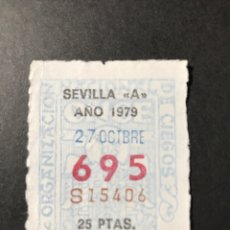 Cupones ONCE: LOTERIA CUPON ONCE 1979 SEVILLA “ A “ 27 OCTUBRE. Lote 243144790
