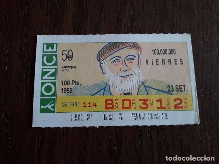Cupones ONCE: cup&oacute;n once 23-09-88, E. Hemingway, escritor. - Foto 1