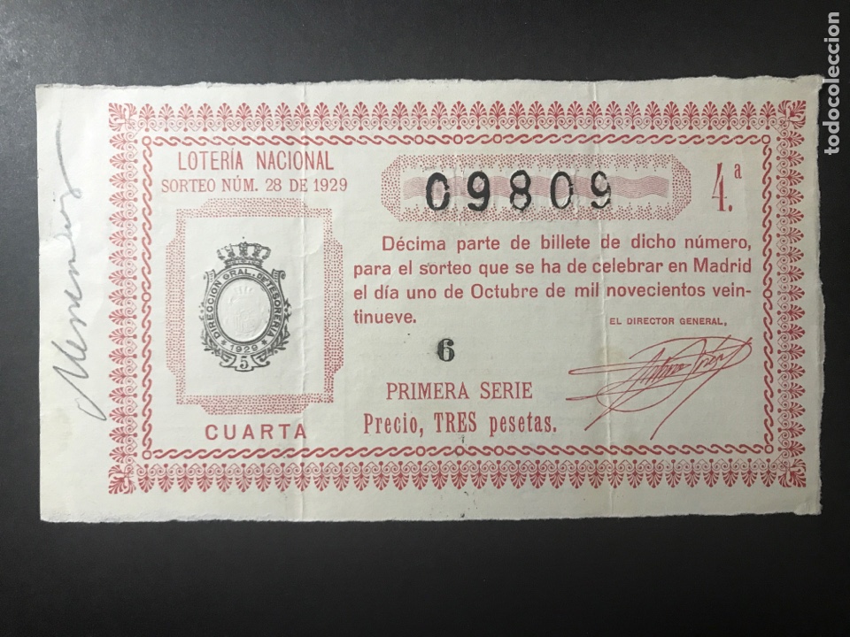 Cupones ONCE: Loteria A&ntilde;o 1929 sorteo 28 - Foto 1