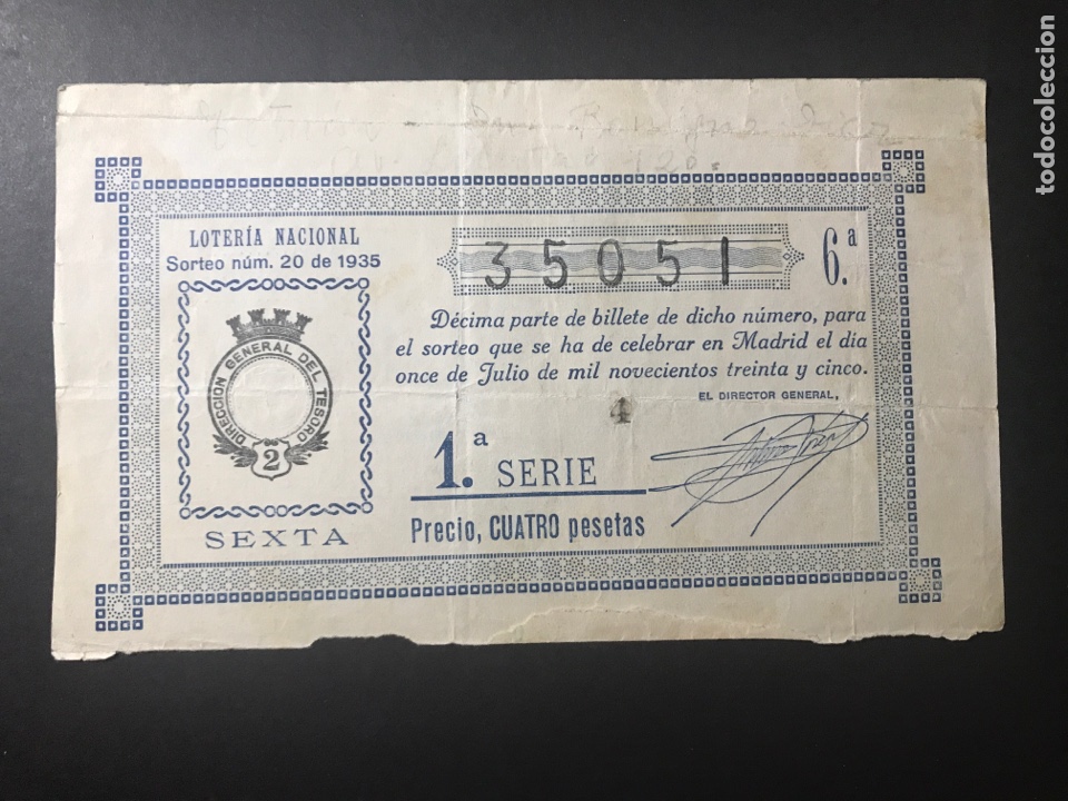 Cupones ONCE: Loteria A&ntilde;o 1935 sorteo 20 - Foto 1