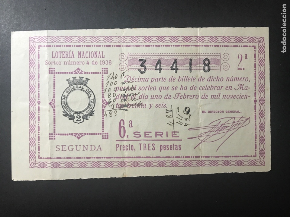 Cupones ONCE: Loteria A&ntilde;o 1936 sorteo 4 - Foto 1