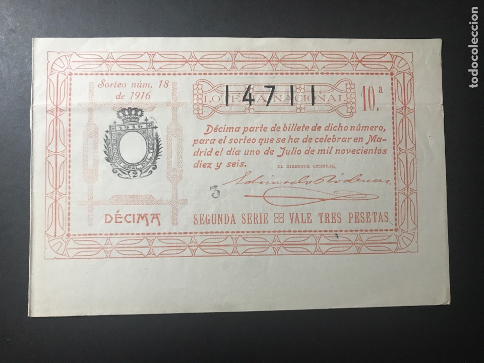 Cupones ONCE: Loteria A&ntilde;o 1916 sorteo 18 - Foto 1