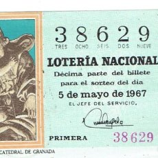Billets ONCE: LOTERIA NACIONAL, SORTEO 13 DEL AÑO 1967. Lote 270153178
